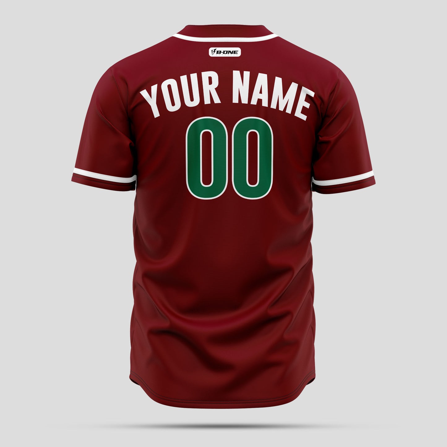 Custom Maroon, Green & White Baseball Jersey