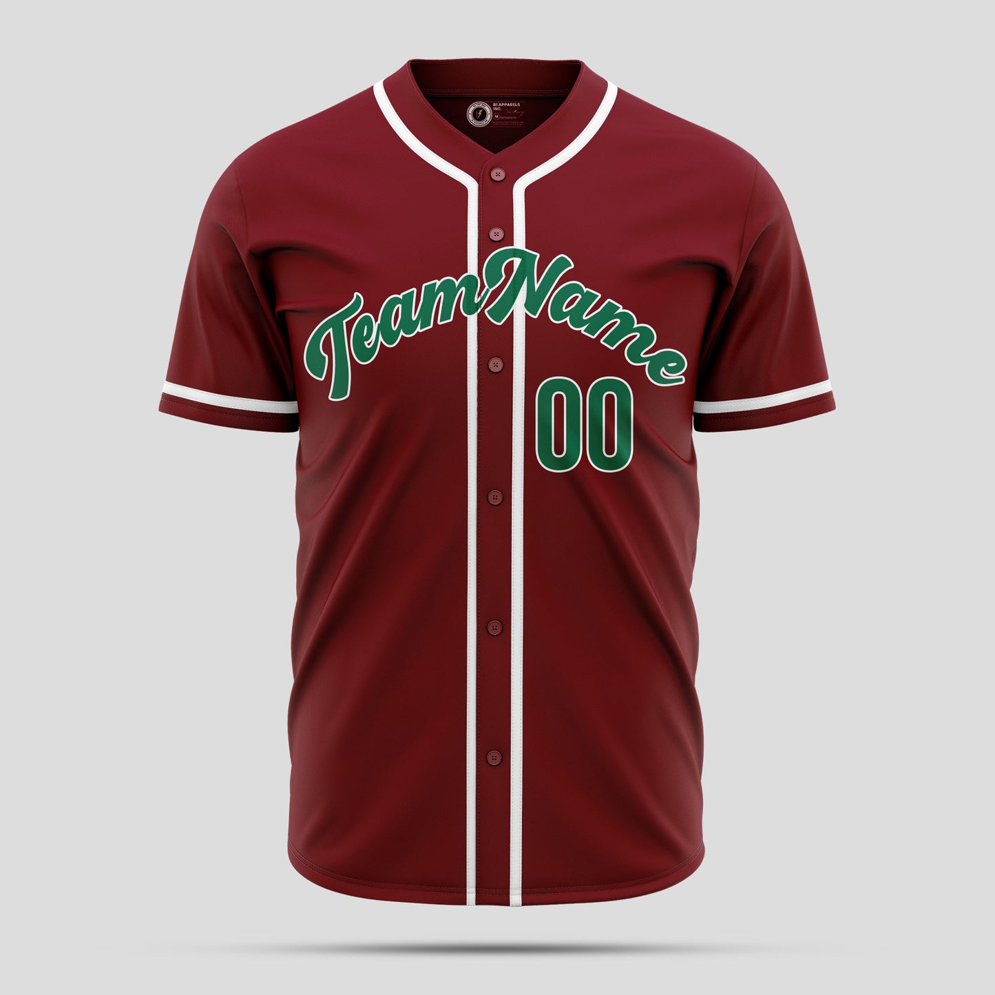 Custom Maroon, Green & White Baseball Jersey