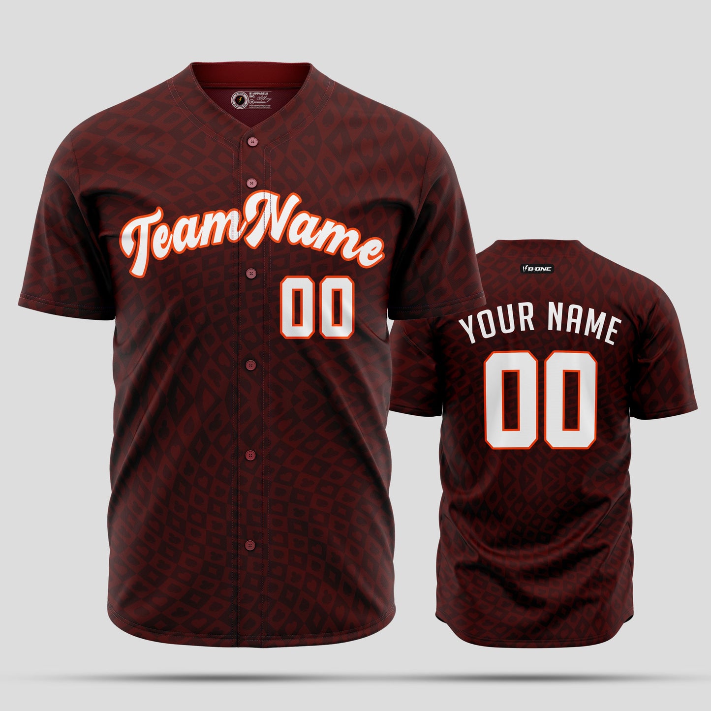 Custom Maroon & Orange Pattern Baseball Jersey