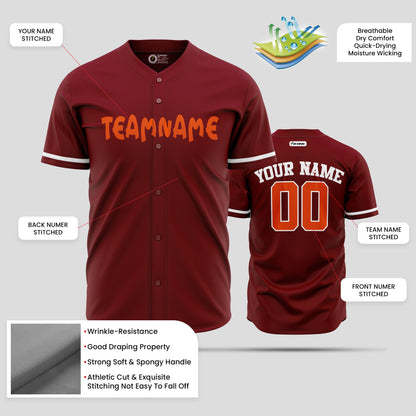 Custom Maroon, Orange & White Baseball Jersey