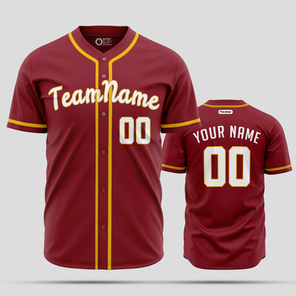 Custom Maroon, Yellow & White Baseball Jersey