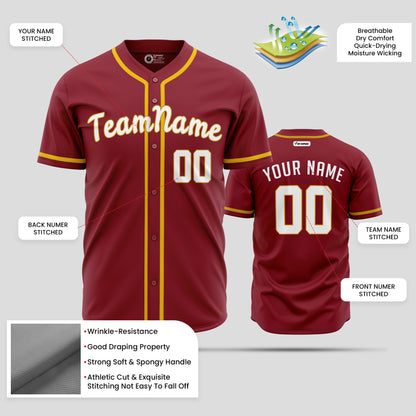 Custom Maroon, Yellow & White Baseball Jersey