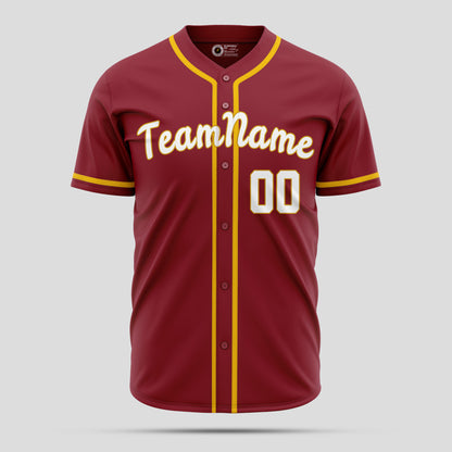 Custom Maroon, Yellow & White Baseball Jersey