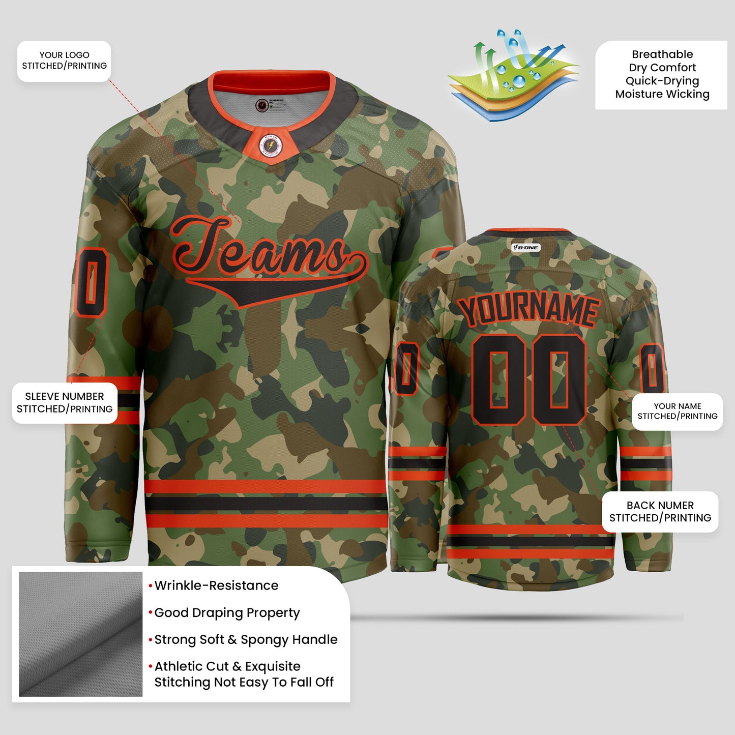 Custom Men’s Red and Black Camo Hockey Jersey - Personalized & Durable