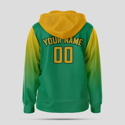 Custom Mens Quality Lightweight Green Yellow Pullover Hoodie Sweatshirt