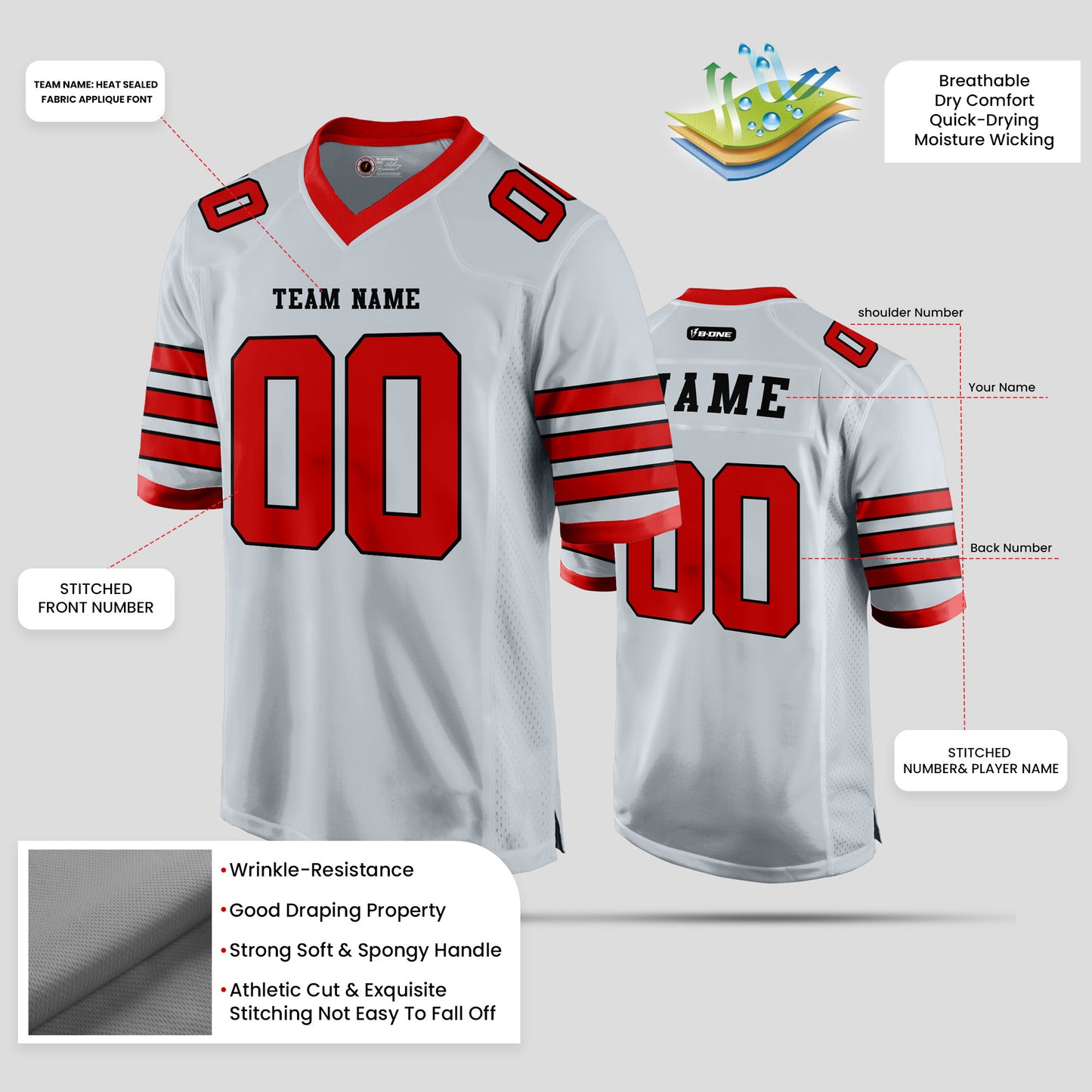 Custom Men's Quality Silver and Red Football Jersey – Premium Performance Sportswear