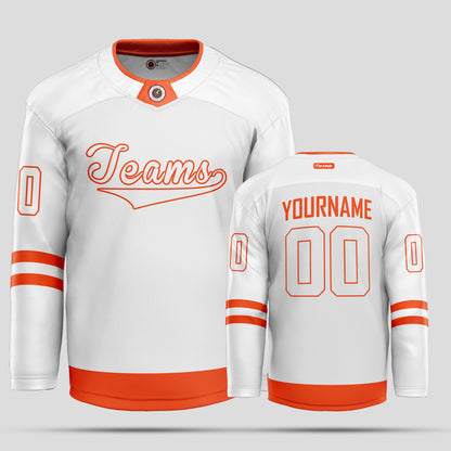 Custom Men’s White and Orange Team Name Hockey Jersey - Premium Quality & Personalized