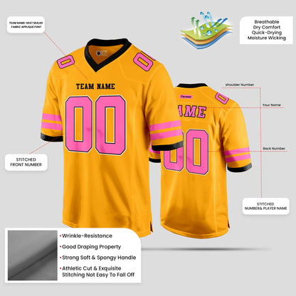 Custom Mesh Old Gold and Pink Authentic Football Jersey with Personalized Design