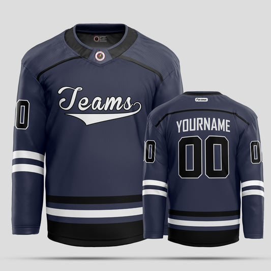 Custom Navy, Black, and White Authentic Hockey Jersey - Personalized Team Apparel