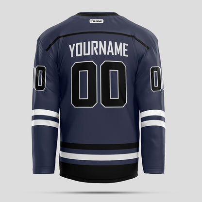 Custom Navy, Black, and White Authentic Hockey Jersey - Personalized Team Apparel