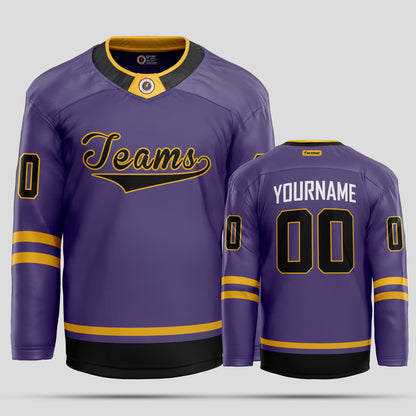 Custom Navy, Black, and Yellow Premium Quality Hockey Jersey - Personalized Team Uniform