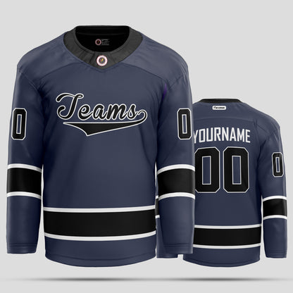 Custom Navy Blue and Black Hockey Jersey - Personalized Team Uniform