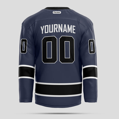 Custom Navy Blue and Black Hockey Jersey - Personalized Team Uniform