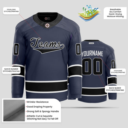 Custom Navy Blue and Black Hockey Jersey - Personalized Team Uniform