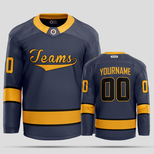 Custom Navy Blue and Old Gold Hockey Jersey - Personalized Teamwear