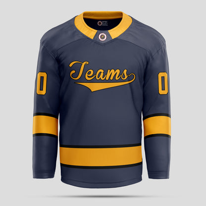 Custom Navy Blue and Old Gold Hockey Jersey - Personalized Teamwear