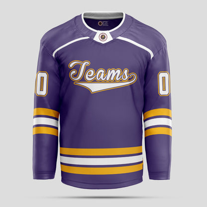 Custom Navy Blue, White, and Yellow Quality Hockey Jersey - Personalized Teamwear