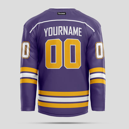 Custom Navy Blue, White, and Yellow Quality Hockey Jersey - Personalized Teamwear