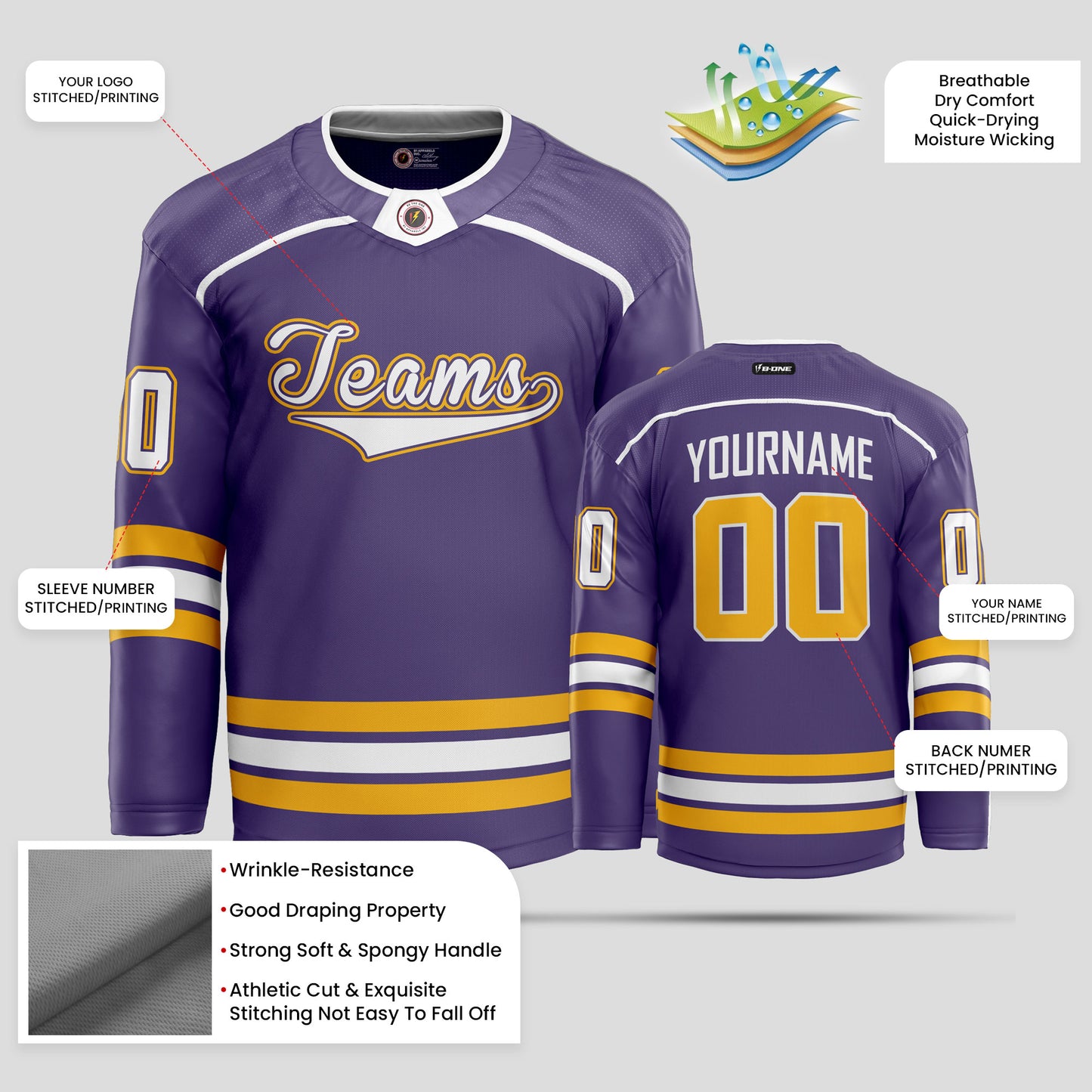 Custom Navy Blue, White, and Yellow Quality Hockey Jersey - Personalized Teamwear