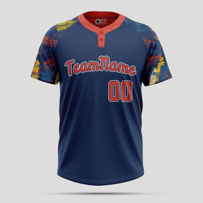 Custom Navy Blue and Red 3D Pattern Premium Baseball Jersey