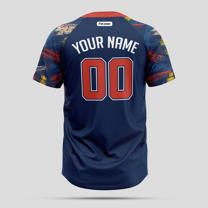 Custom Navy Blue and Red 3D Pattern Premium Baseball Jersey