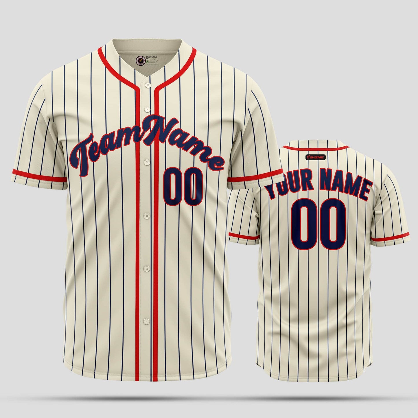 Custom Navy White Pinstripe and Red Authentic Baseball Jersey