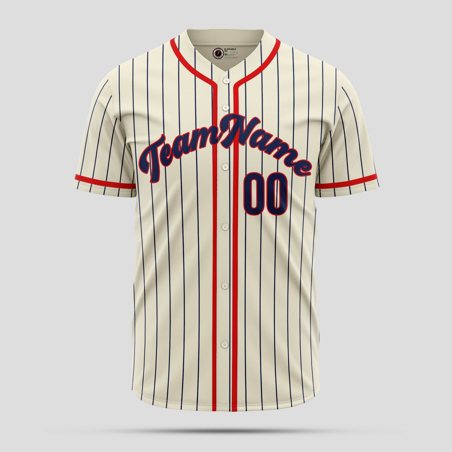 Custom Navy White Pinstripe and Red Authentic Baseball Jersey