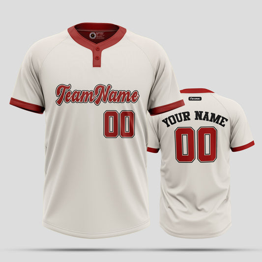 Custom Off-White and Red Neck Two-Button Baseball Jersey