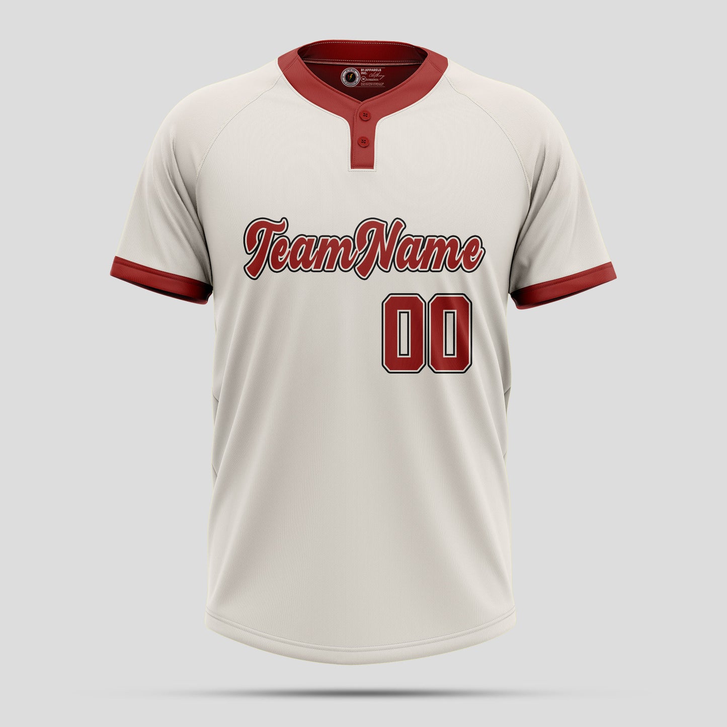 Custom Off-White and Red Neck Two-Button Baseball Jersey