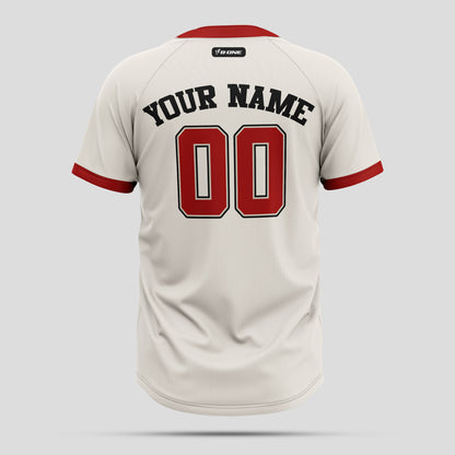 Custom Off-White and Red Neck Two-Button Baseball Jersey