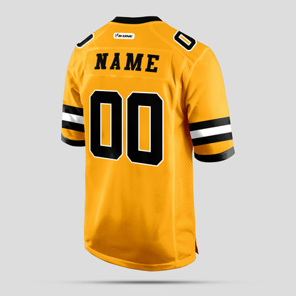 Custom Old Gold, Black, and White Mesh Football Jersey with Personalized Team Design