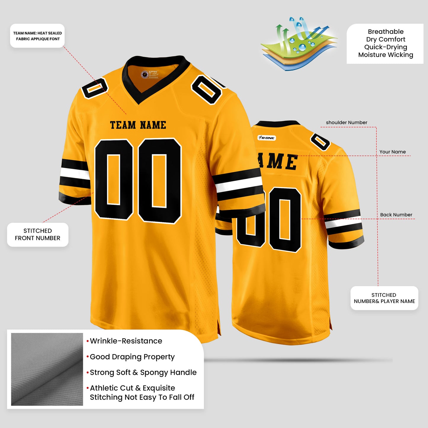 Custom Old Gold, Black, and White Mesh Football Jersey with Personalized Team Design