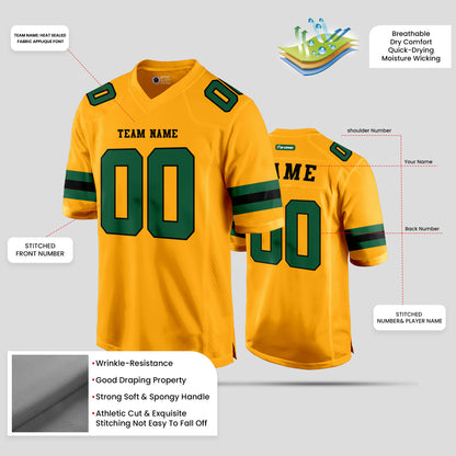 Custom Old Gold, Green High-Quality Football Jersey with Personalized Team Design