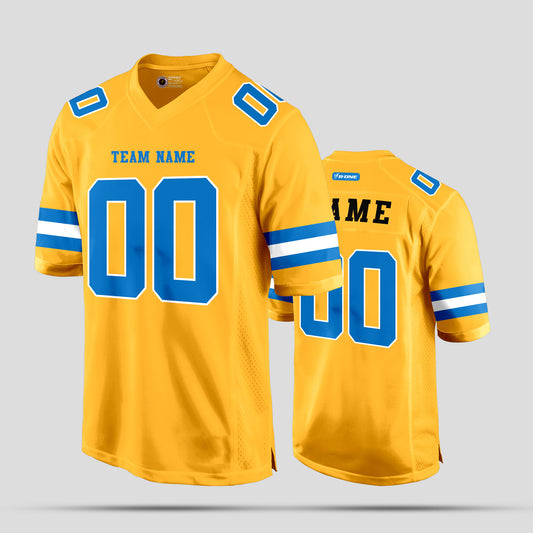 Custom Old Gold, Light Blue, and White Football Jersey with Personalized Team Name