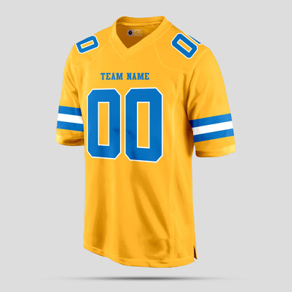 Custom Old Gold, Light Blue, and White Football Jersey with Personalized Team Name