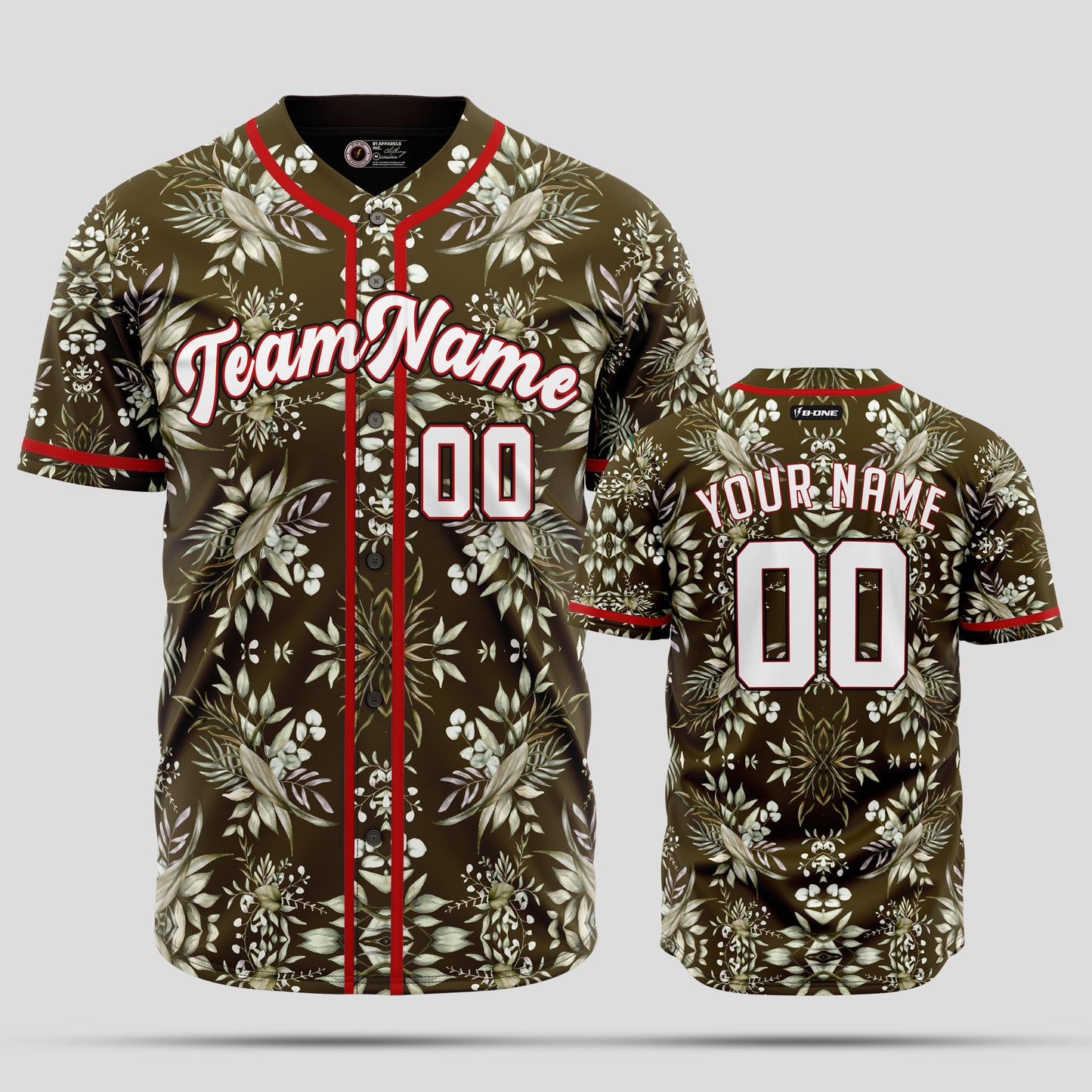 Custom Olive Flower 3D Pattern Baseball Jersey