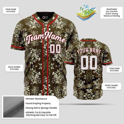 Custom Olive Flower 3D Pattern Baseball Jersey