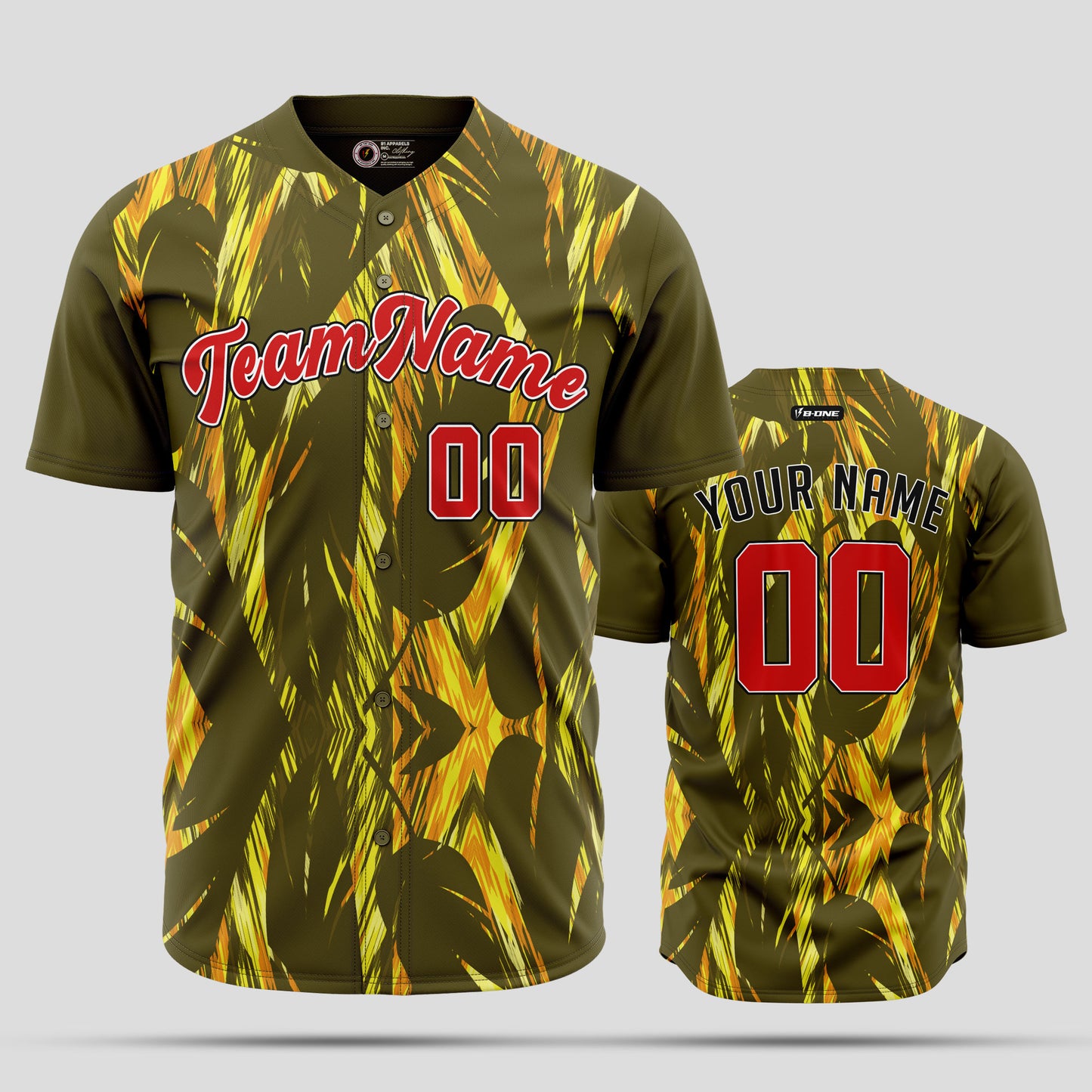 Custom Olive and Maroon 3D Pattern Baseball Jersey