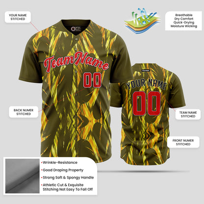 Custom Olive and Maroon 3D Pattern Baseball Jersey