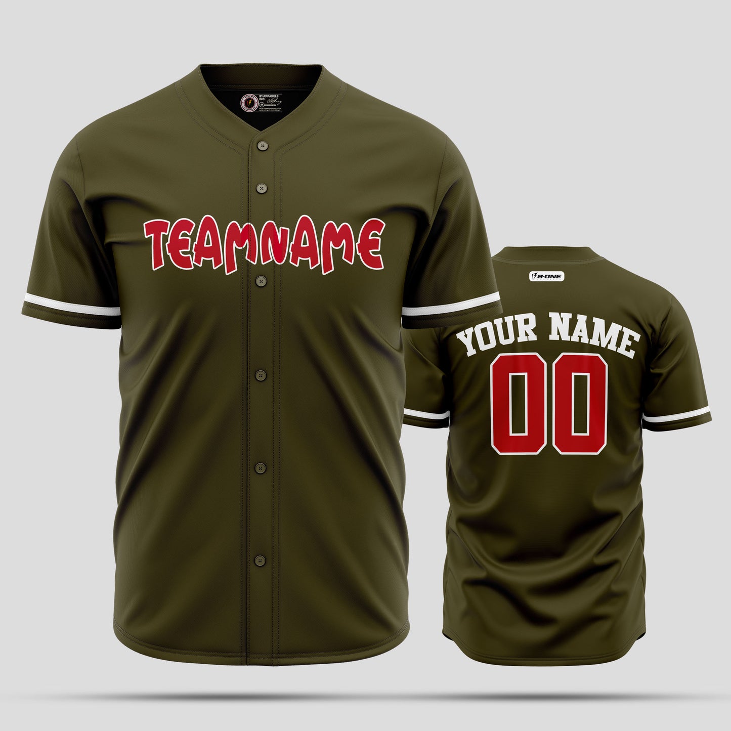 Custom Olive and Red High-Quality Baseball Jersey