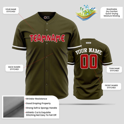 Custom Olive and Red High-Quality Baseball Jersey