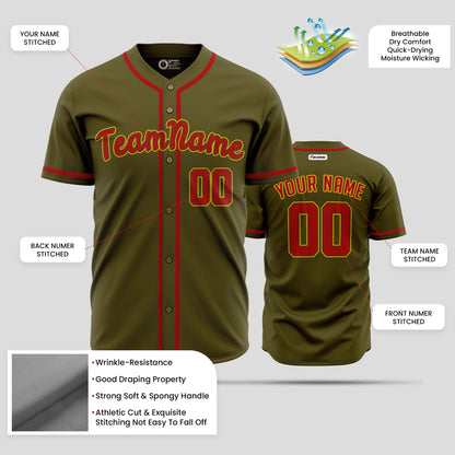 Custom Olive and Maroon Quality Baseball Jersey