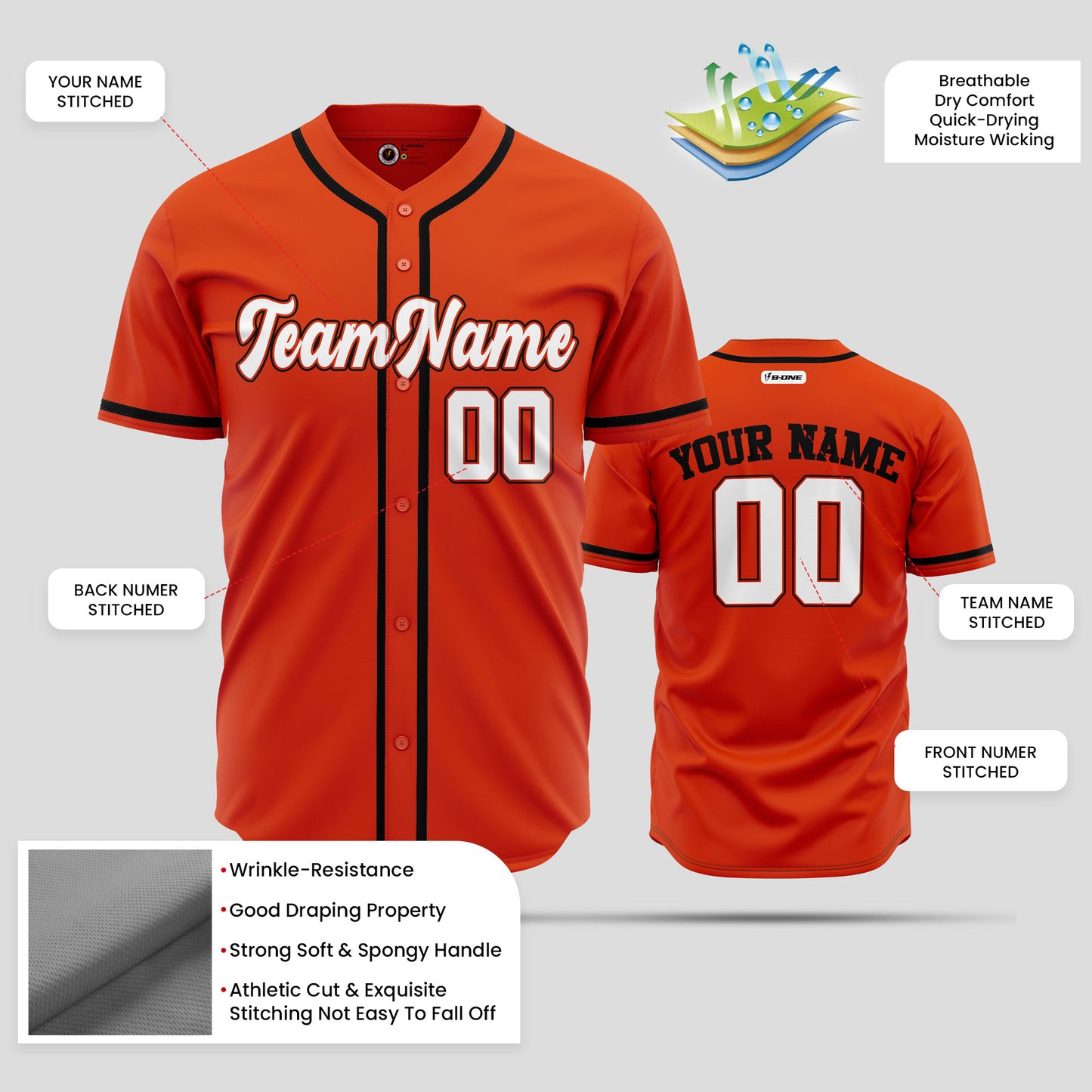 Custom Orange, Black & White Authentic Baseball Jersey