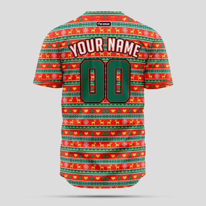 Custom Orange & Green 3D Christmas Baseball Jersey