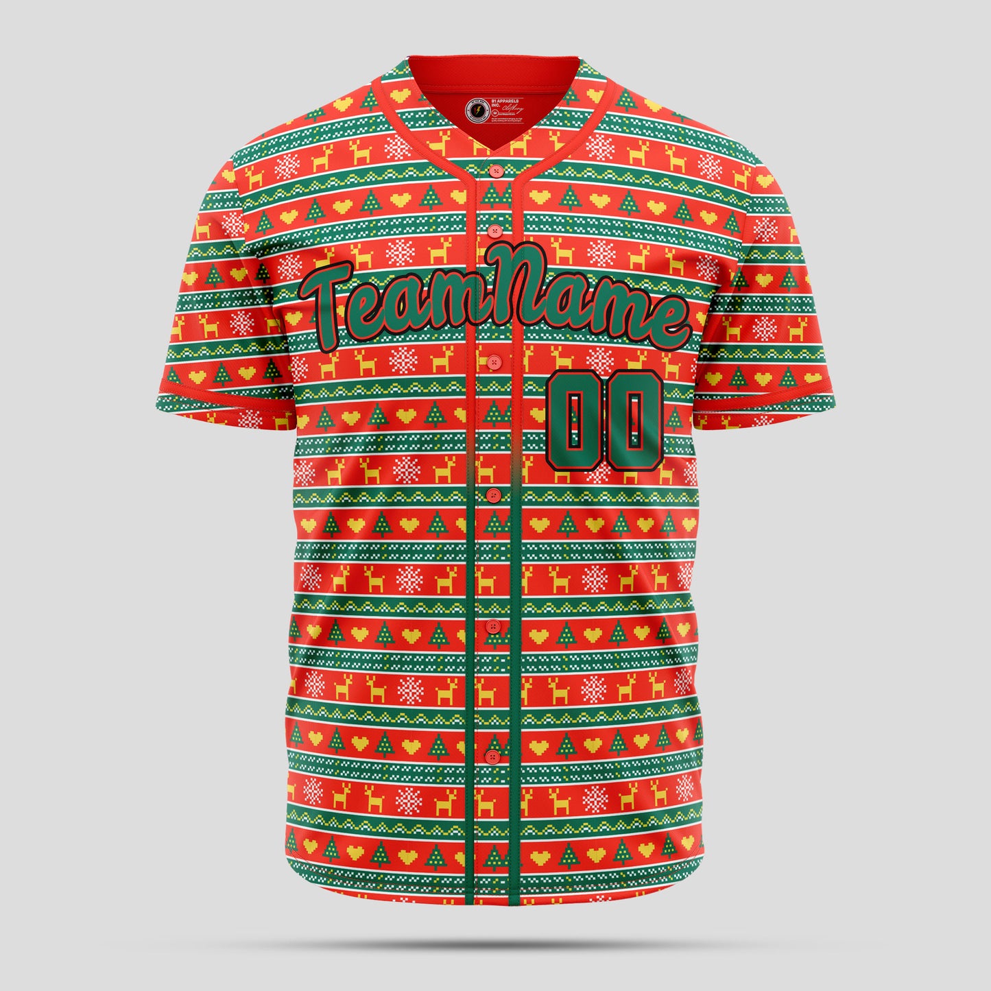 Custom Orange & Green 3D Christmas Baseball Jersey