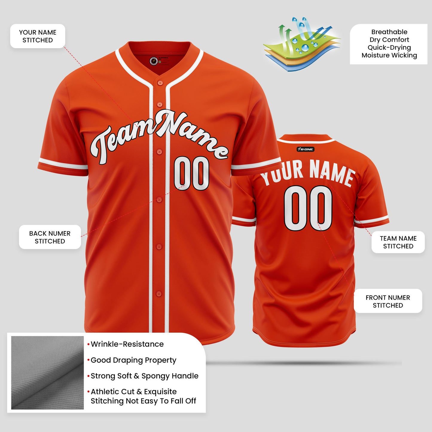 Custom Orange, White & Black Baseball Jersey