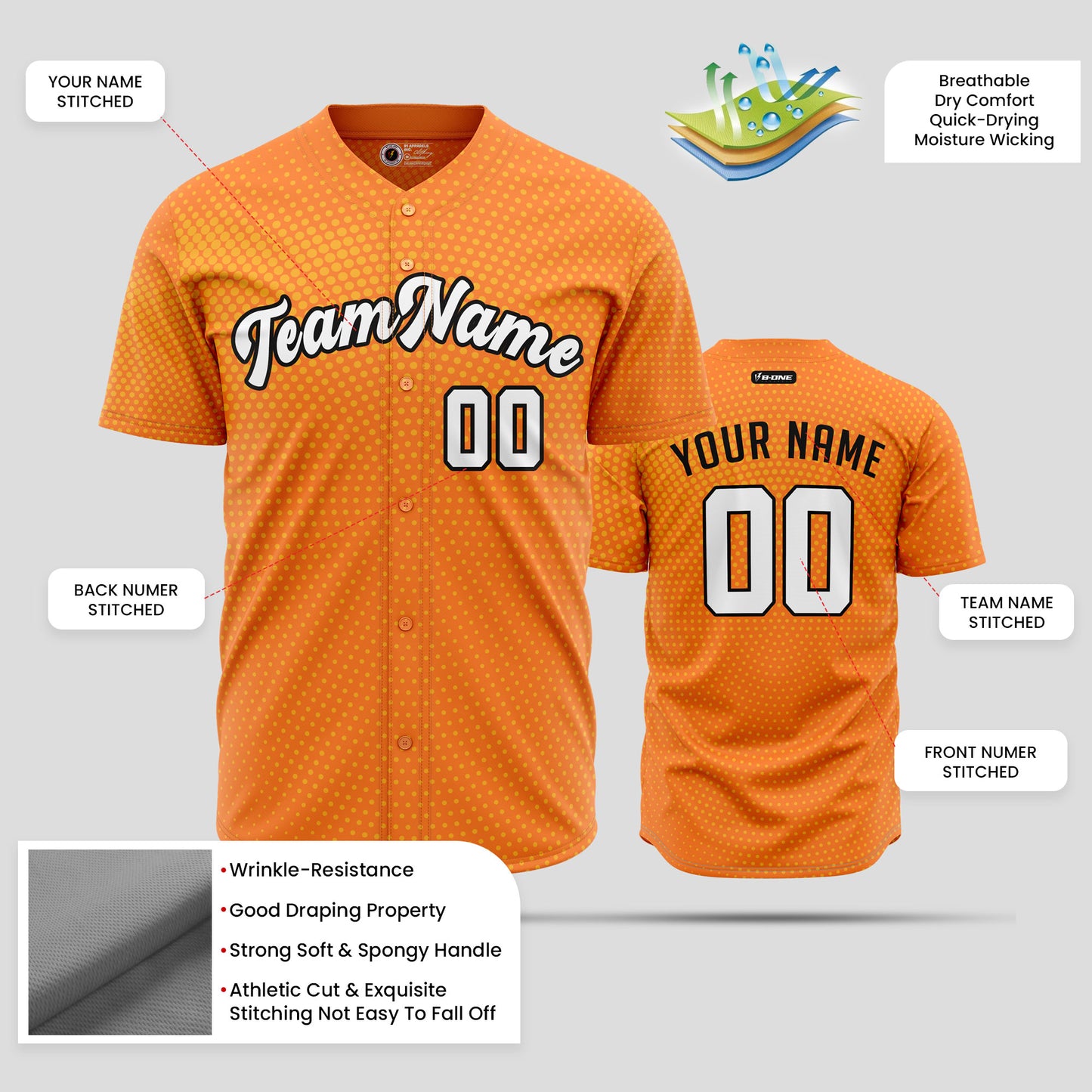 Custom Premium Orange & White Baseball Jersey