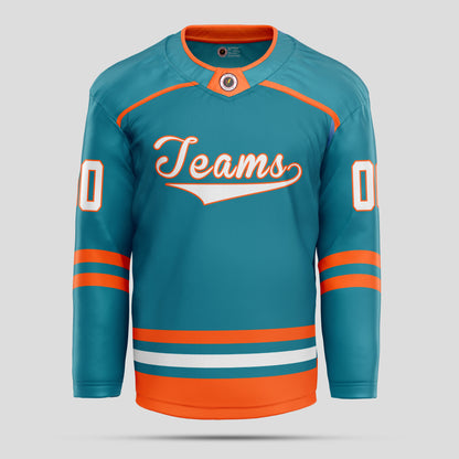 Custom Orange, White, & Teal Ice Hockey Jersey