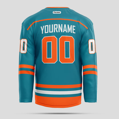 Custom Orange, White, & Teal Ice Hockey Jersey