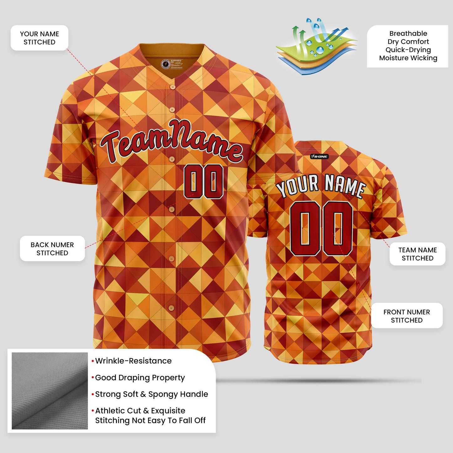 Custom Pattern Orange & Maroon Baseball Jersey